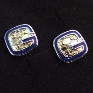 DESIGNER INSPIRED "G's" BLUE ENAMEL SILVER STUD *NEW*  EARRINGS 67